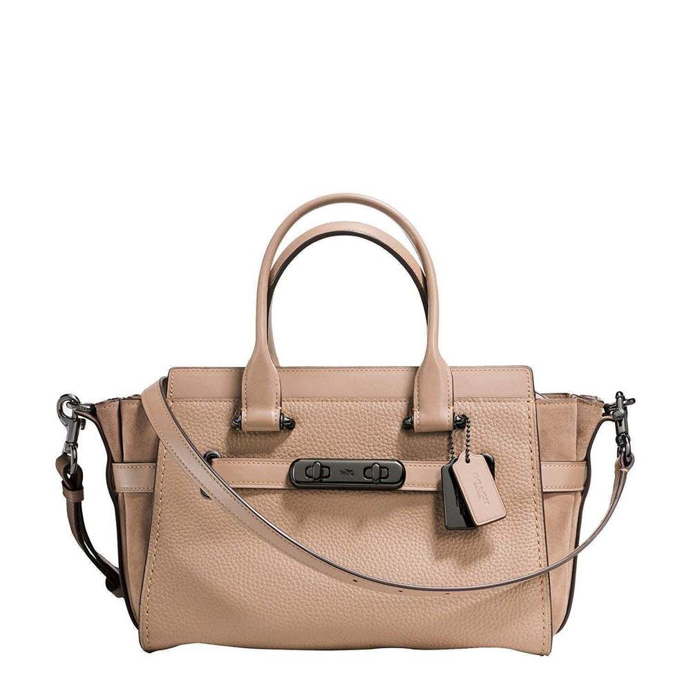 COACH Womens Handbag Beige Leather Dark Stone Bag Swagger 27 Mixed Leathers New